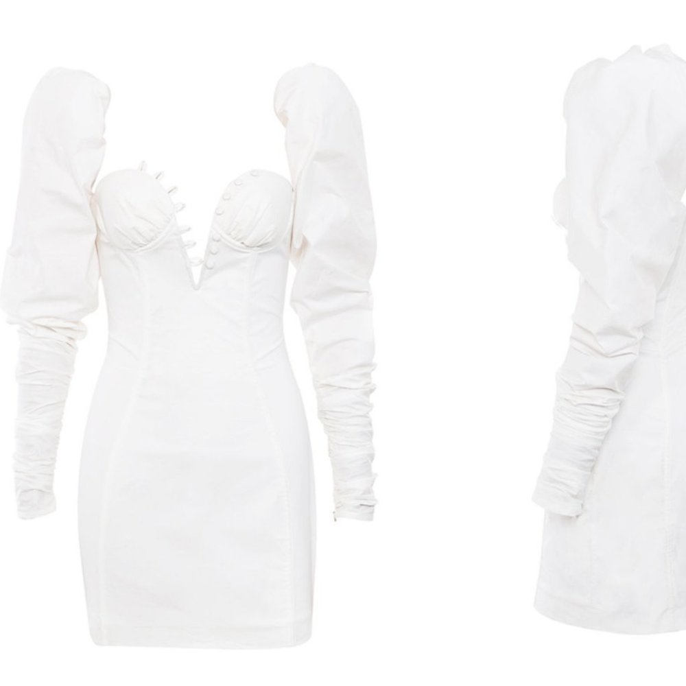 RARE HOUSE OF CB 'Liberte' White Mutton Sleeve Button Dress NWOT - Picture 13 of 13